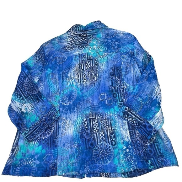 SOUTHERN LADY Aqua Blue Floral Long Sleeve Button Down Blouse Jacket Size L - Picture 11 of 16